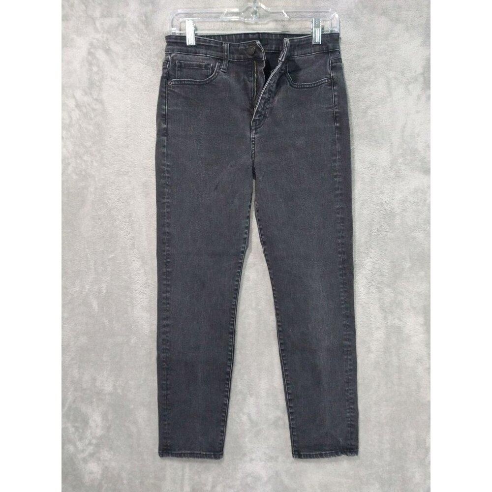 Uniqlo Jeans Womens 27 Black Denim Skinny Straight High Rise Stretch Dark Wash